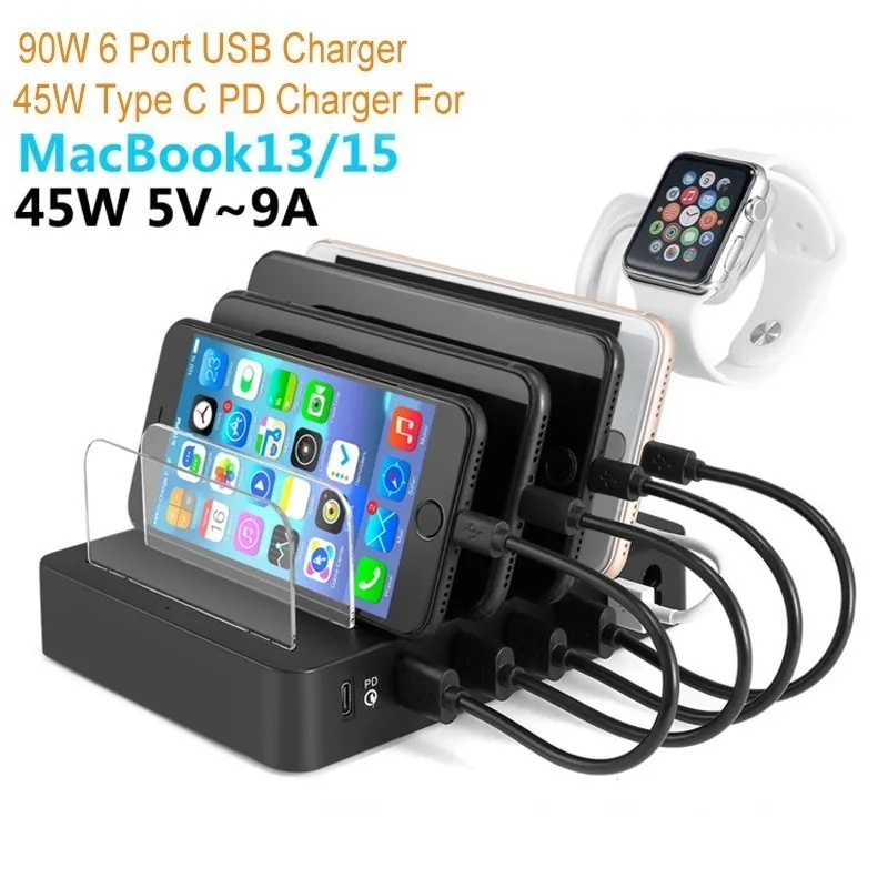 Универсальная съемная зарядная станция с 6 Usb-портами 90 Вт подставка-держатель