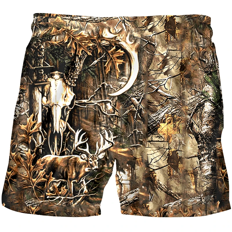 

CJLM Fashion Man Shorts 3D Forest Deer Funny Streetwear Mens Boardshorts brown Leaves Oversized 5XL