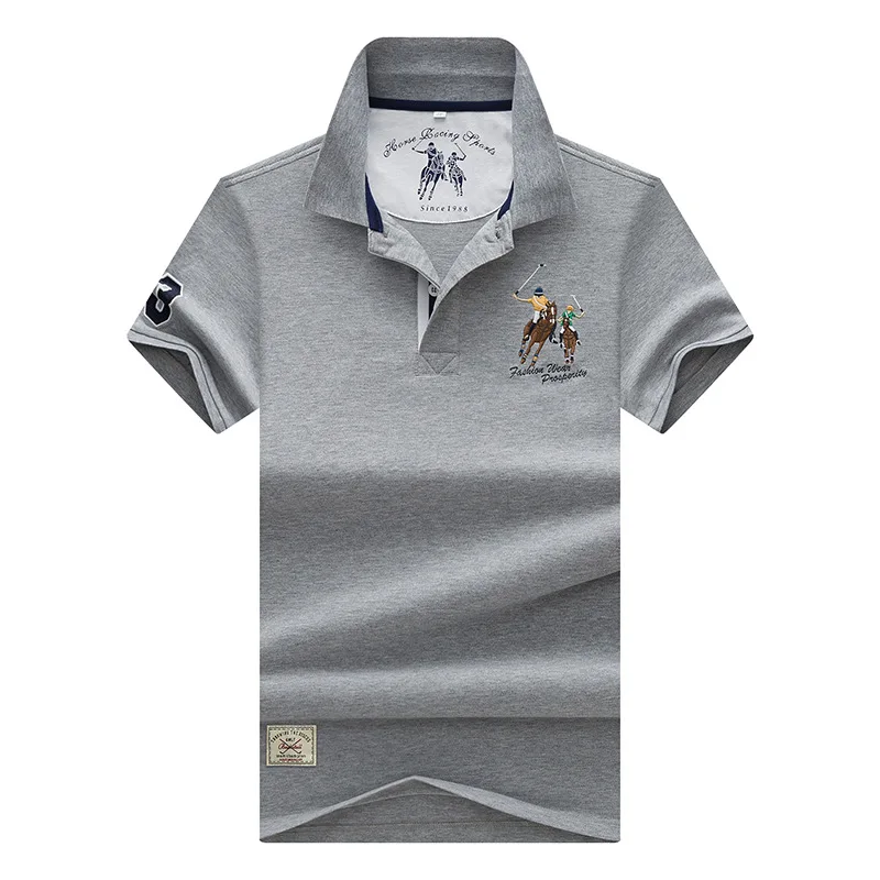 Мужская рубашка поло марки Camisa Polo рубашка Мужская дышащая хлопок Повседневная рубашка поло с коротким рукавом мужские поло Homme - Цвет: Серебристый