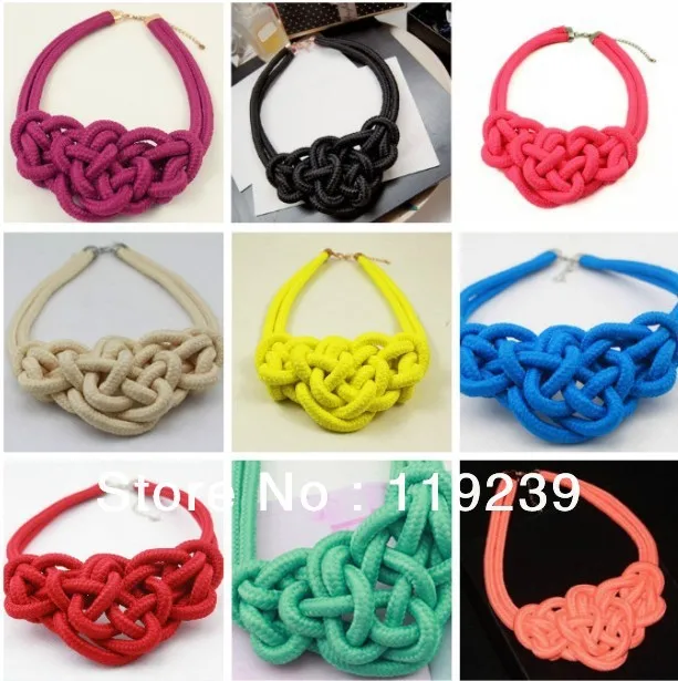 KN53 Fashion 2013 Hot Items Chunky Statement Handmade Knitted Rope Choker Collar Necklace Women Short Candy Neon Color Jewelry | Украшения
