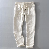 7409 men spring and autumn fashion brand japan style vintage linen solid color straight pants male casual white pants trousers