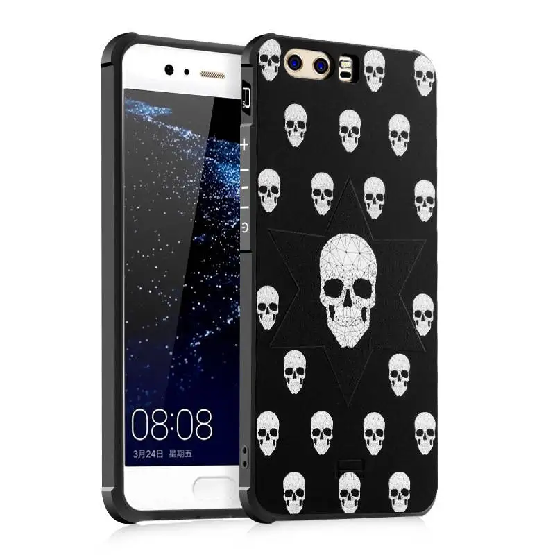 Black Man Skull Lights For Huawei P10 P 10 Plus Case 3D Carving Painted Matte Soft Phone Back Cover Silicone Coque Lite | Мобильные