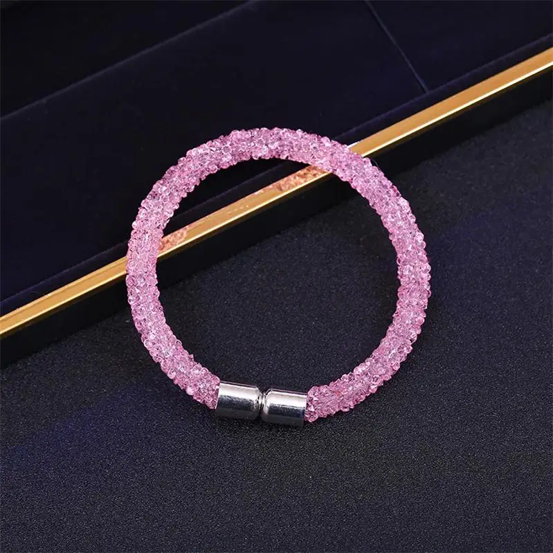 pink Сетчатый Браслет-манжета с кристаллами и звездами для женщин с кристаллами, заполненные камнями, магнитная застежка, очаровательные браслеты, браслеты - Окраска металла: pink