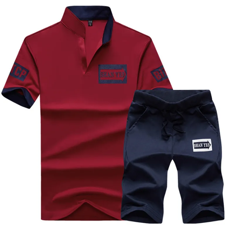 

M-4XL Men Summer Clothing Set Teens Fashion Casual Male Letter Suits Clothes Sets Tracksuits Color White / Navy / Gray / Red