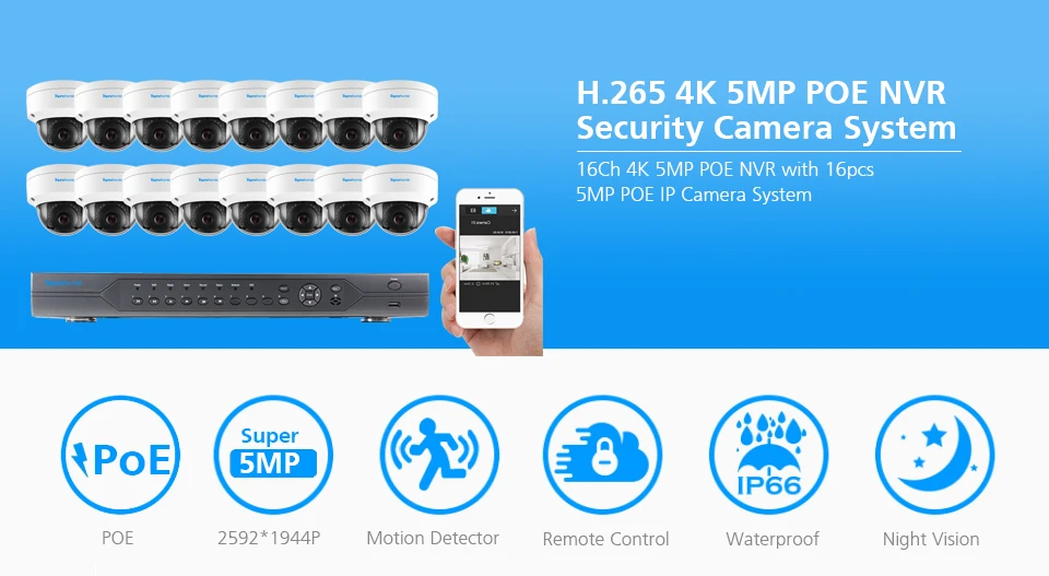 TOPROHOMIE H.265+ 16CH POE CCTV система 48 В 5MP безопасности Антивандальная аудио запись POE камера ночного видения комплект камеры наблюдения
