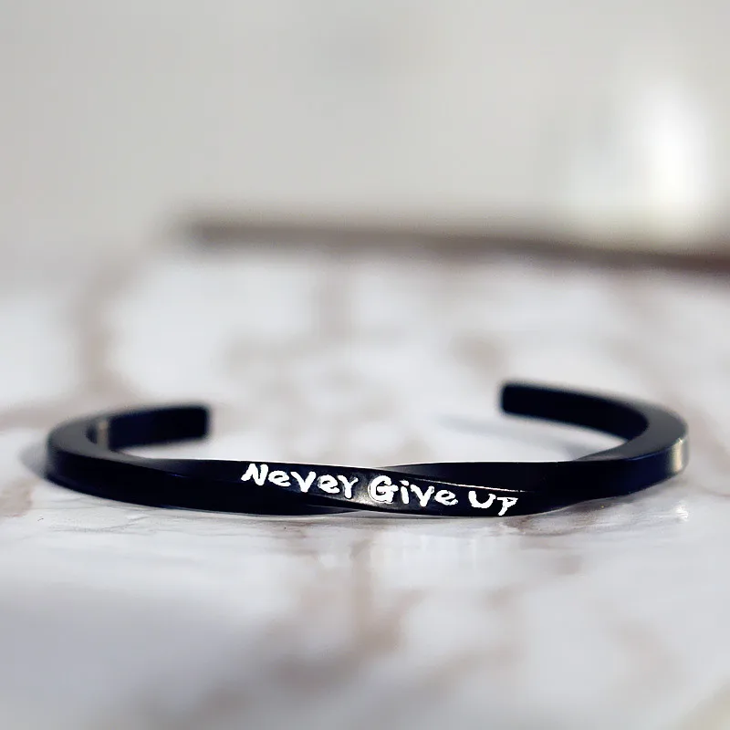 NEVER GIVE UP Letter Stainless Steel Twist Bracelet Men Vintage Cuff Bracelets Bangles for Women Jewelry Pulseira Masculina | Украшения и