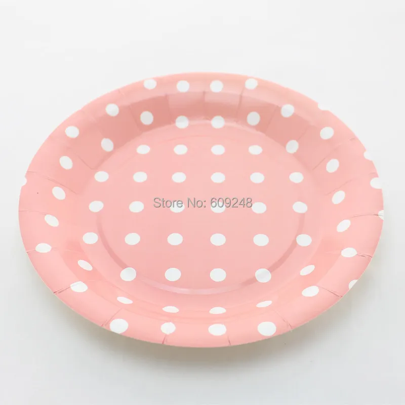 

24pcs 9" White Polka Dot Pink Round Paper Plates,Personalized Birthday Wedding Holiday Bulk Party Dessert Paper Dishes Wholesale
