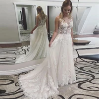 princess wedding dresses 2021 scoop neck appliques lace a line tulle bridal gown button back vestidos de noivas plus size new