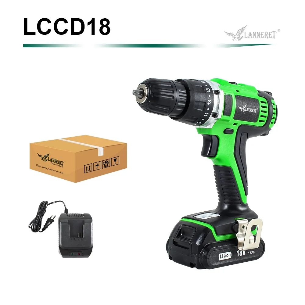 18V-SET1 LANNERET 18V 45Nm DC литий-ионный Батарея 3/8 дюймов 2-Скорость электрическая дрель Мини Электрическая отвертка Беспроводной Мощность драйвер - Цвет: 18V-SET1