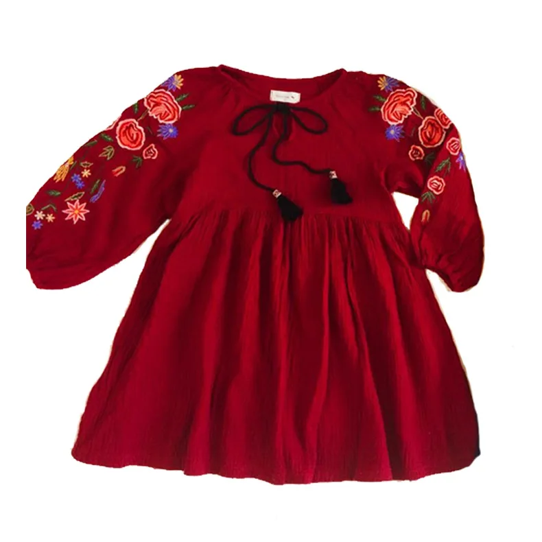 Baby Girls Teens Dress Long Sleeve Vestidos 2019 Spring Autumn Christmas with Embroidery Cotton Linen Dresses Kids Clothes | Детская
