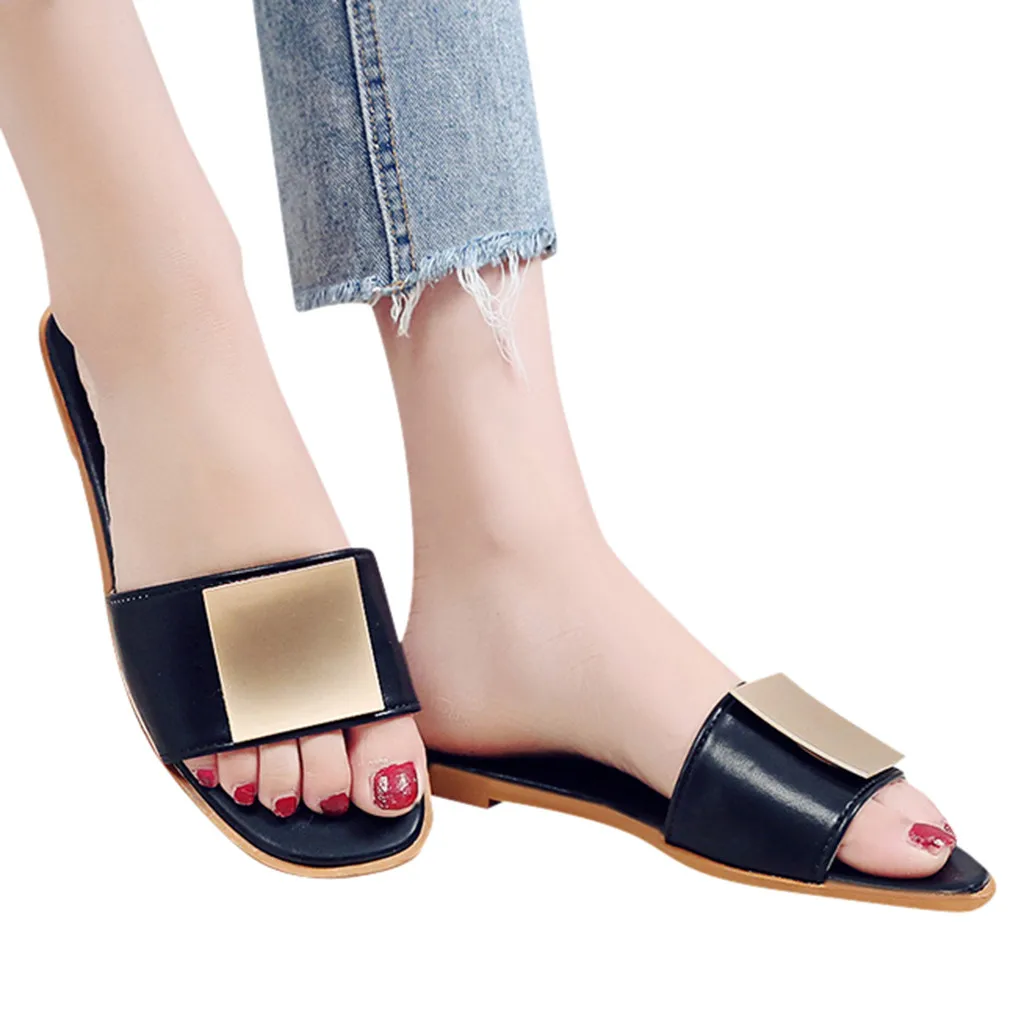 Квадратный металлический декоративные сандалии для женщин с открытым носком