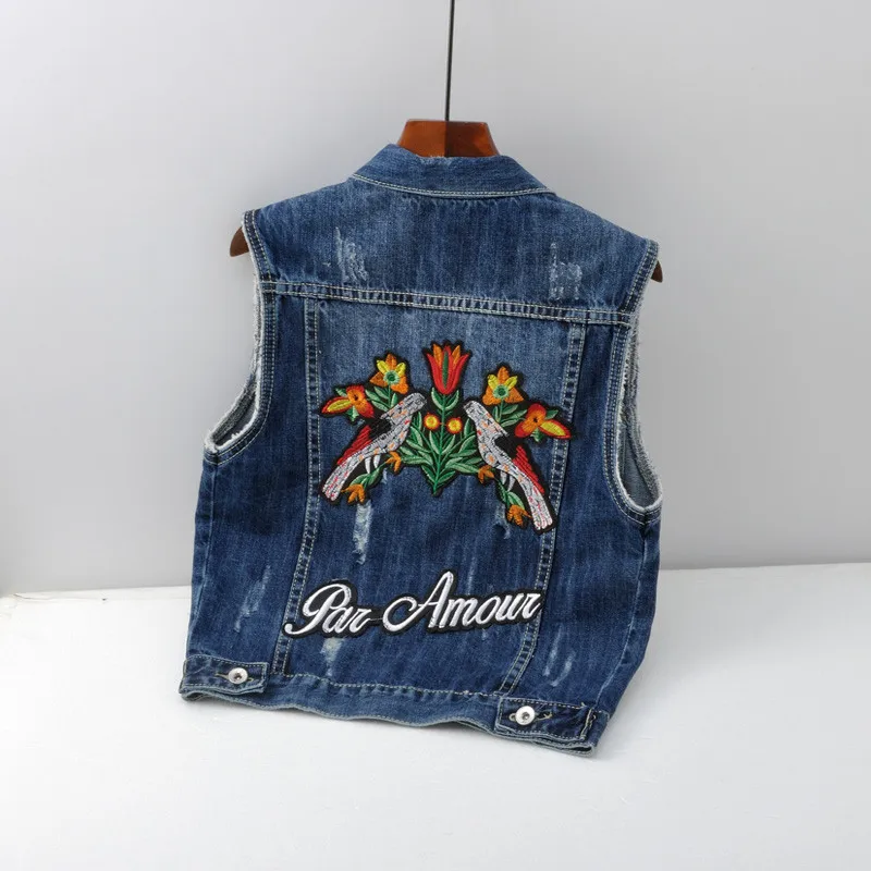 Autumn women denim vest 2018 intage embroidery short waistcoat large size New sleeveless jacket Korean ladies jeans | Женская одежда
