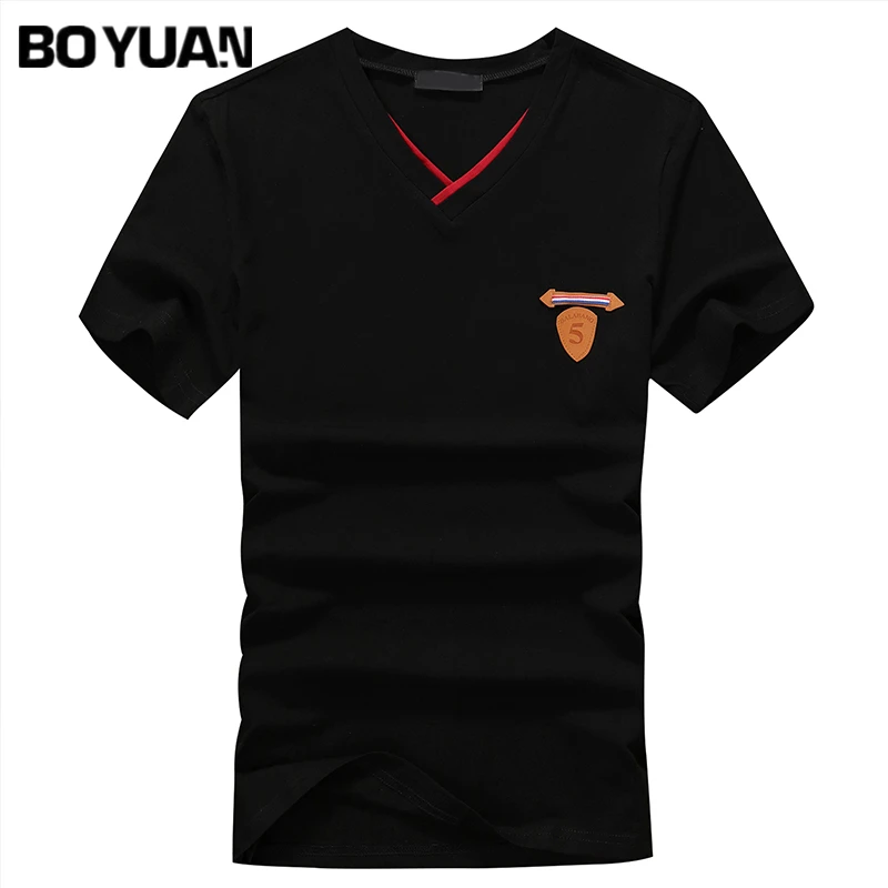 BOYUAN T-Shirt Men t shirt Homme Tee Shirt Short Sleeve Solid Cotton Casual Top Tees 2017 Summer New Arrival V-Neck 2124 | Мужская