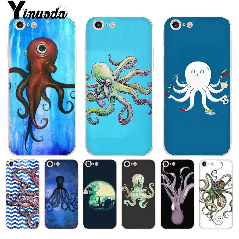 

For iphone 13 7 Case Cartoon octopus animals in the blue ocean Phone Case for iphone 13 8 7 6 6S Plus X 5 5S SE XR XS XSMAX