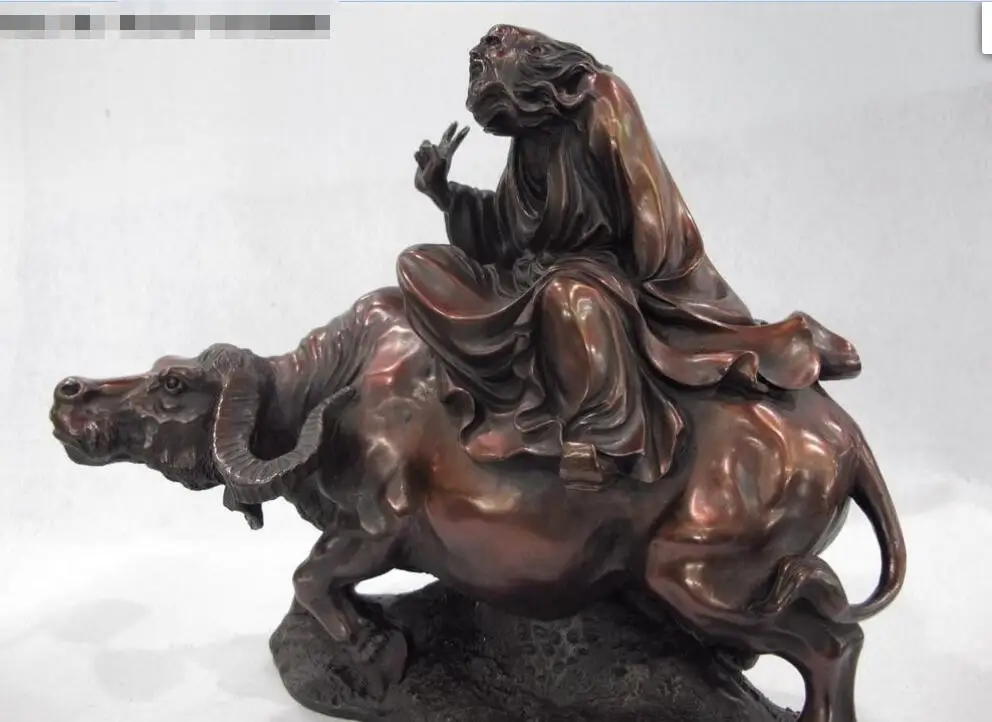 China Red Copper Famous Confucian Lao Zi on Buffalo Ox Bull Wealth Oxen Statue | Дом и сад