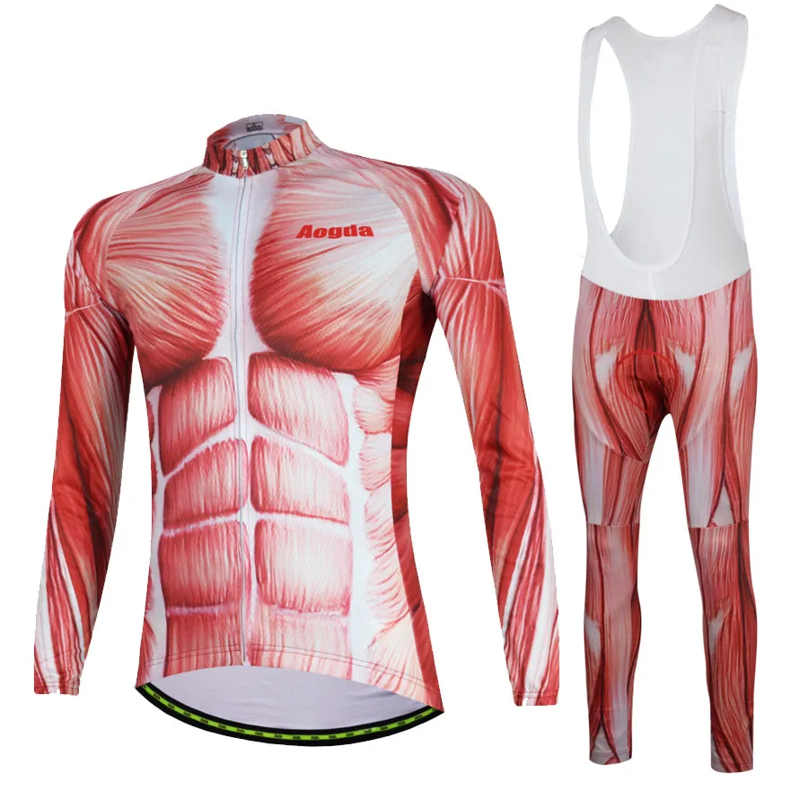 bib set Aogda Muscle Bike Jersey набор для мужчин с длинным рукавом Велоспорт платье весна/осень сетка полиэстер Roupa Para Ciclismo - Цвет: bib set