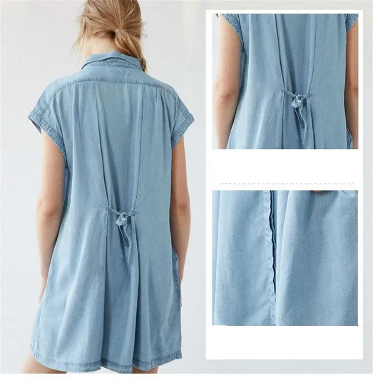 2018 плюс размер больше размера d Женская Джинсовая блузка с коротким рукавом Мини