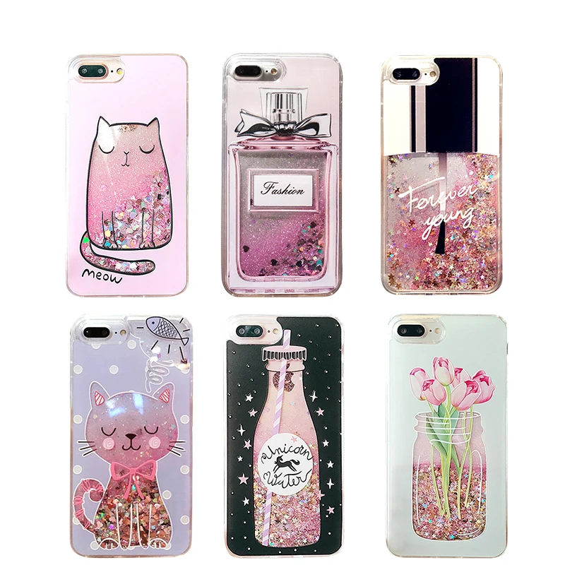 Liquid Glitter Phone Case For iPhone X XR XS Max 7 6 6s Plus 5 5S SE Cases 8 Flower Bottle Quicksand Dynamic |