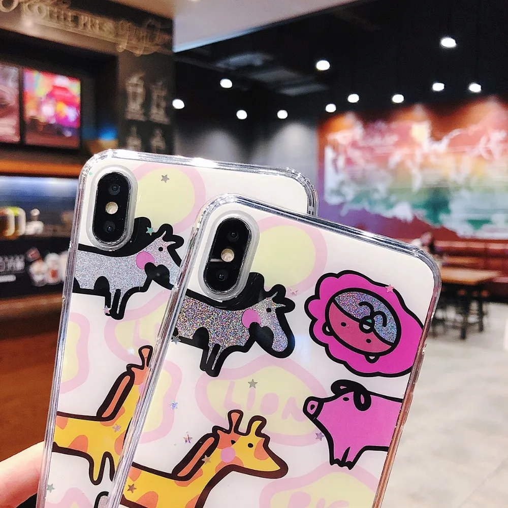 Luxury Glitter phone case For iphone XS MAX XR Cartoon Zoo Dynamic soft tpu Cases iPhone X 7 8 6S 6plus 7plus cases |