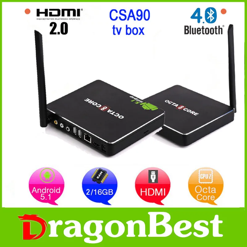 1 ШТ. CSA90 2 г/16 г Andriod 5.1 Smart TV Box Дистанционного Управления Octa Ядро RK3368 4 К 2.0 |