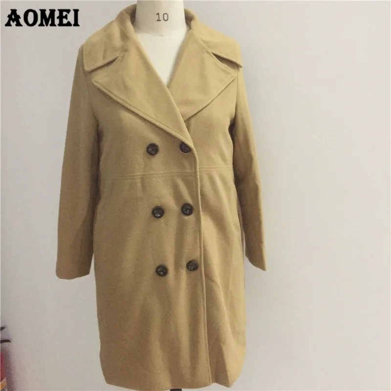Women Winter Wool Coat Long Sleeve Casual Woolen Cape Tops Double Breasted Outerwear Clothing Workwear for Office Ladies | Женская
