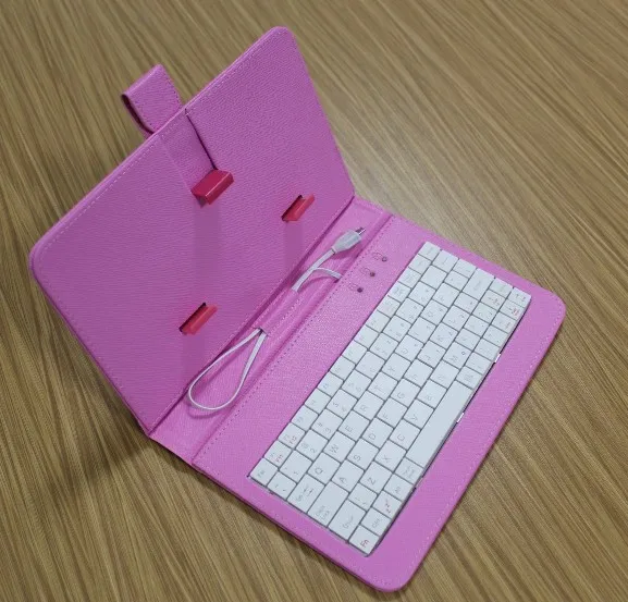 Мобильный чехол для телефона с проводной USB клавиатурой и мышью, чистый цвет, кожаный флип-чехол для телефонов на Android, Xiaomi, huawei, samsung, Meizu - Цвет: Pink