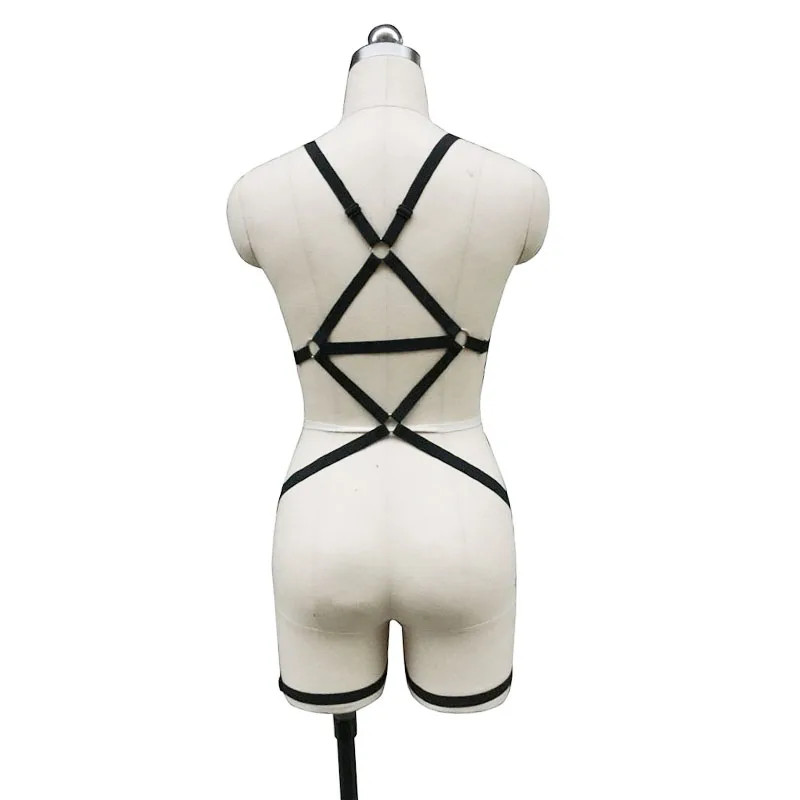 Сексуальная черная обвязка для тела, бюстгальтер-клетка и подвязки, женское бондаж, сексуальные чулки в стиле Харадзюку, подтяжки N0078 от AliExpress WW