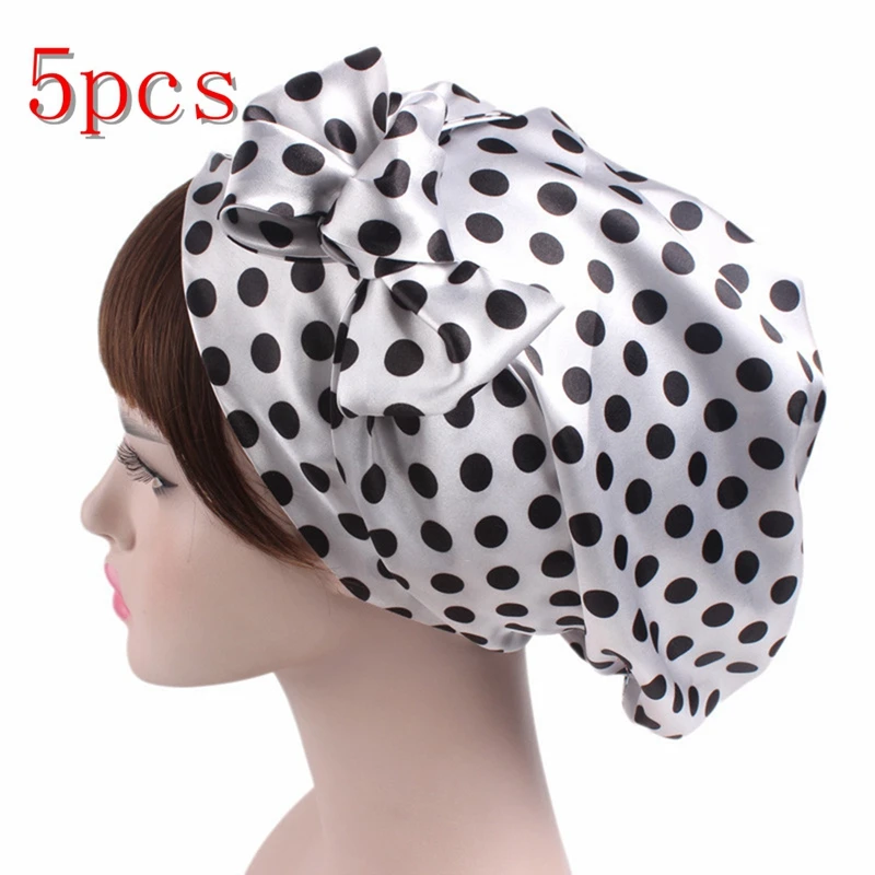 5pcs white black 1/2/5/10 шт Мягкий шелк душ Кепки s ночного сна душ Кепки Регулируемый ухода за длинными волосами капота тюрбан шапка аксессуары 58 см - Цвет: 5pcs white black