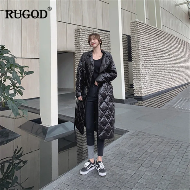 RUGOD X-Long теплая зимняя женская одежда, однотонное женское пальто с широкой талией, толстое хлопковое Женское пальто на молнии, doudoune femme hiver
