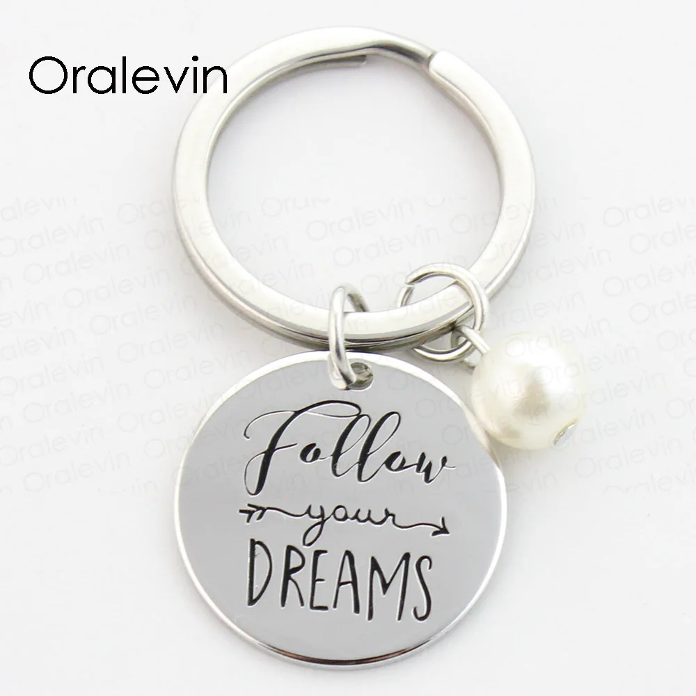 FOLLOW YOUR DREAMS Charms Hand Stamped Keychain Graduation Gift Jewelry 22MM 10Pcs/Lot #LN302K | Украшения и аксессуары