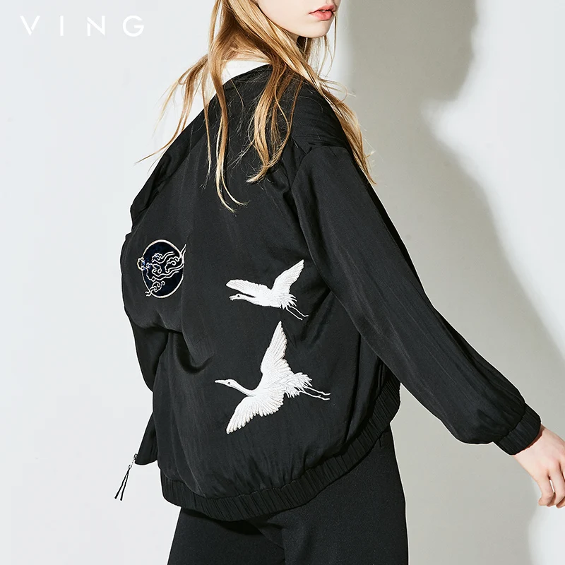 Винг Для женщин Летняя мода китайский краны Вышивка с длинными рукавами короткая