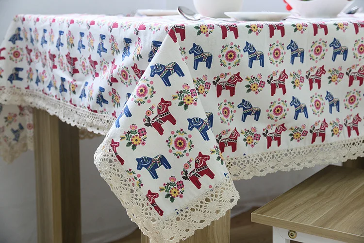 Lovely Cartoon Pony Printed Tablecloth Lace Rectangular Thicken Table Cover Wedding Party Banquet Home Decoration Tafelkleed | Дом и сад