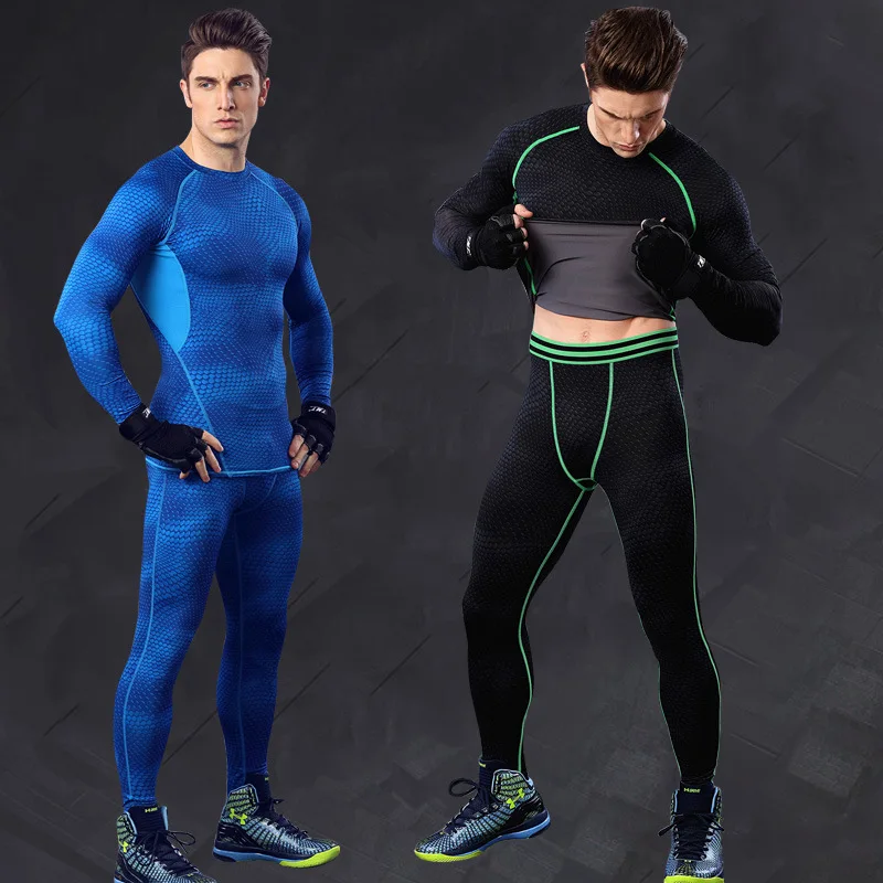 

Autumn and Winter men's Sportswear Suit Superelastic Joggers outdoor Fitness sets for Outdoor Running sports Clothes M L XL