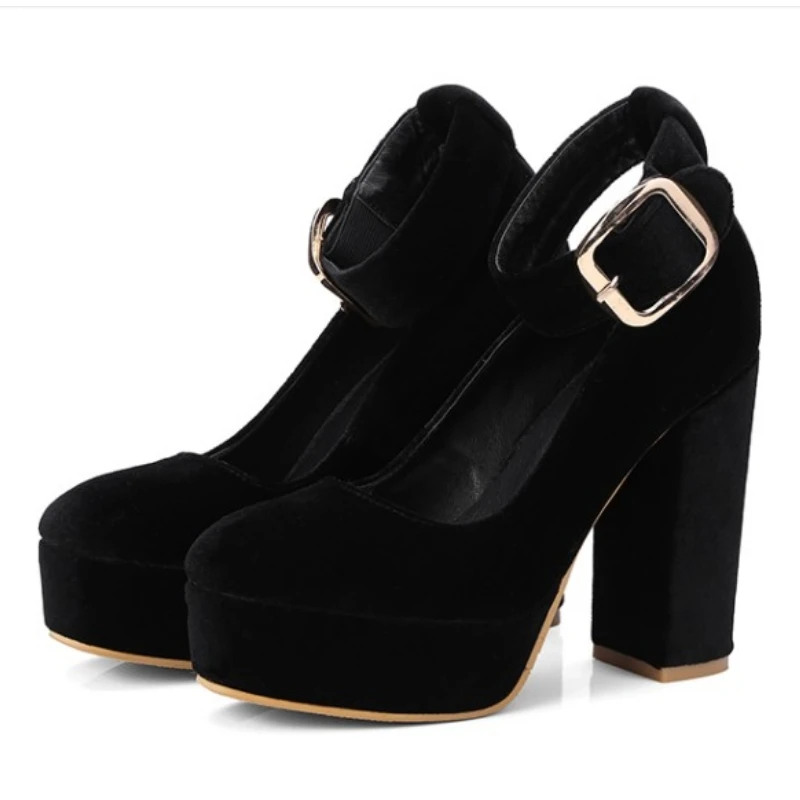 

fanyuan New Straps Round Head Waterproof Platform High Heels Thick with A Word Buckle Sexy Wild Single Shoes Women