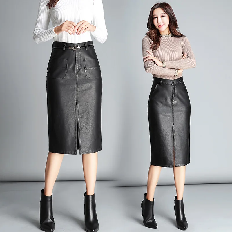 

New Fashion Plus Size PU hip Skirts Faux Leather Skirts for Winter and Autumn