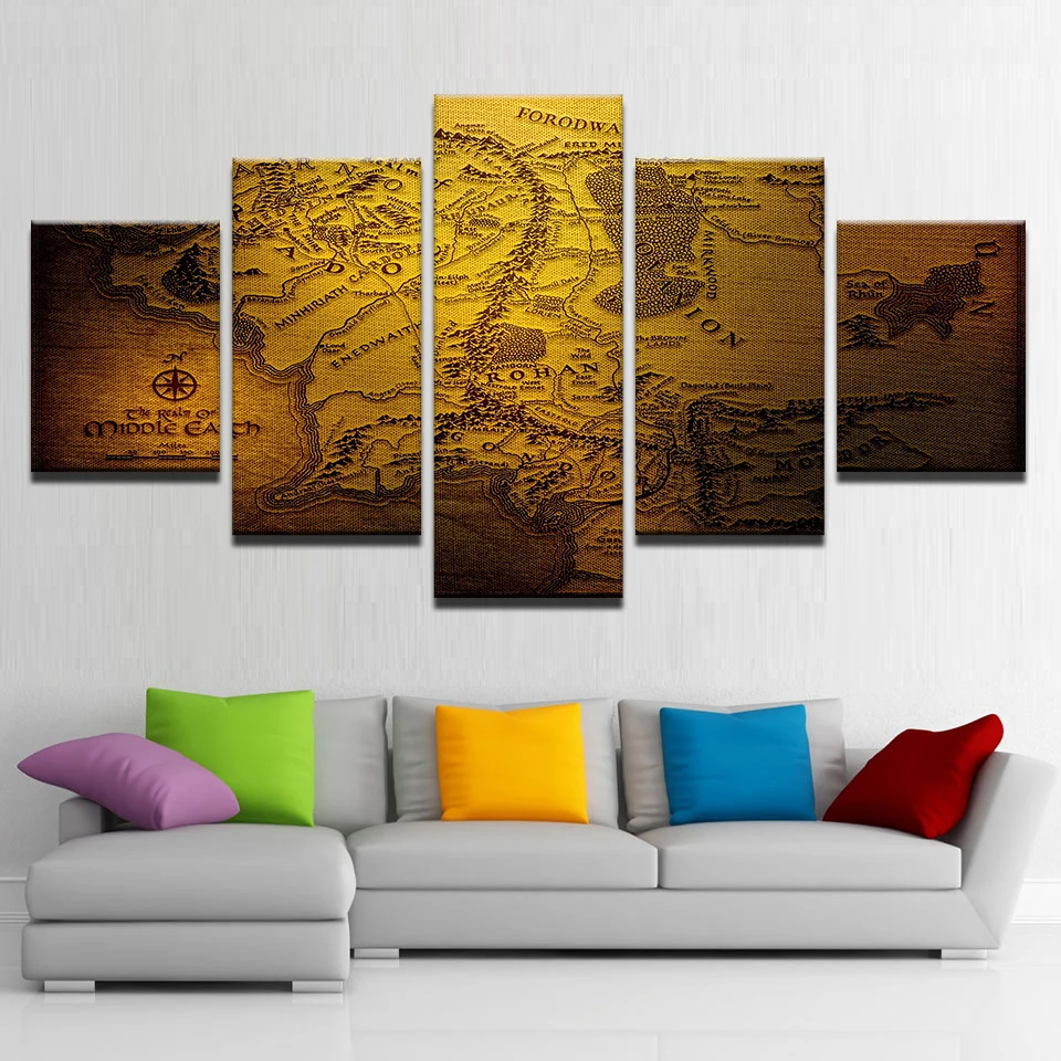 5 Pieces HD Prints Canvas Living Room Wall Art Pictures Lord Of The Rings Vintage Map Paintings Home Decor Movie Posters Bedroom | Дом и сад