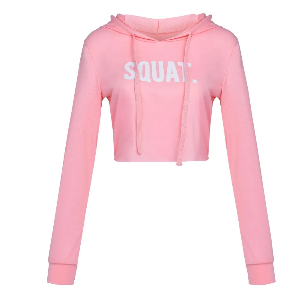 

Women Fashion Active Long Sleeve Crop Top Letter Print Loose Hooded Long Sleeve Top Hoodie Kawaii Ropa Mujer 2021