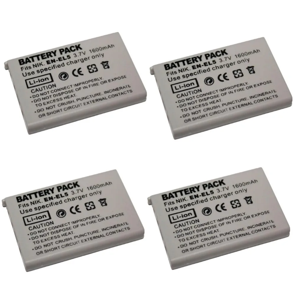4 шт. 1600 мАч ENEL5 EN EL5 батарея для NIKON Coolpix 3700 4200 P5000 5200 5900 7900 S10 P3 P4| |
