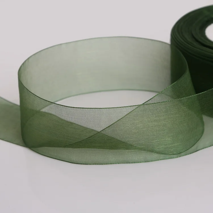 Dark Green 38 мм ширина Розовая Шифоновая лента из органзы для одежды швейная ткань для подарочная упаковка «сделай сам» свадебное украшение кружевная лента 50 ярдов/партия - Цвет: Dark Green
