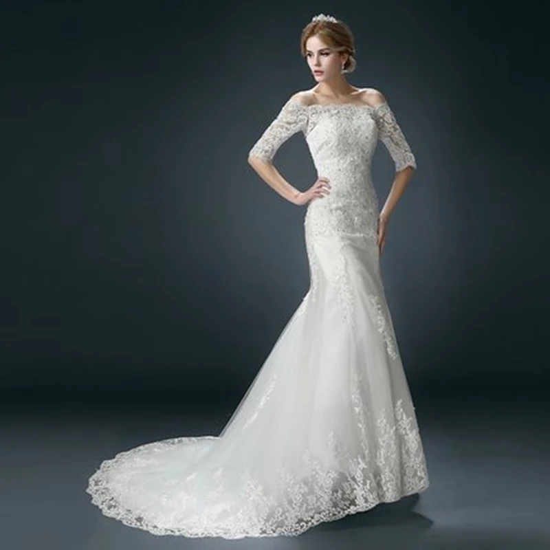 SIJANE Summer Sexy Slash Neck Mermaid Party Dresses Half Sleeve Lace Prom Gowns 20190716 | Свадьбы и торжества