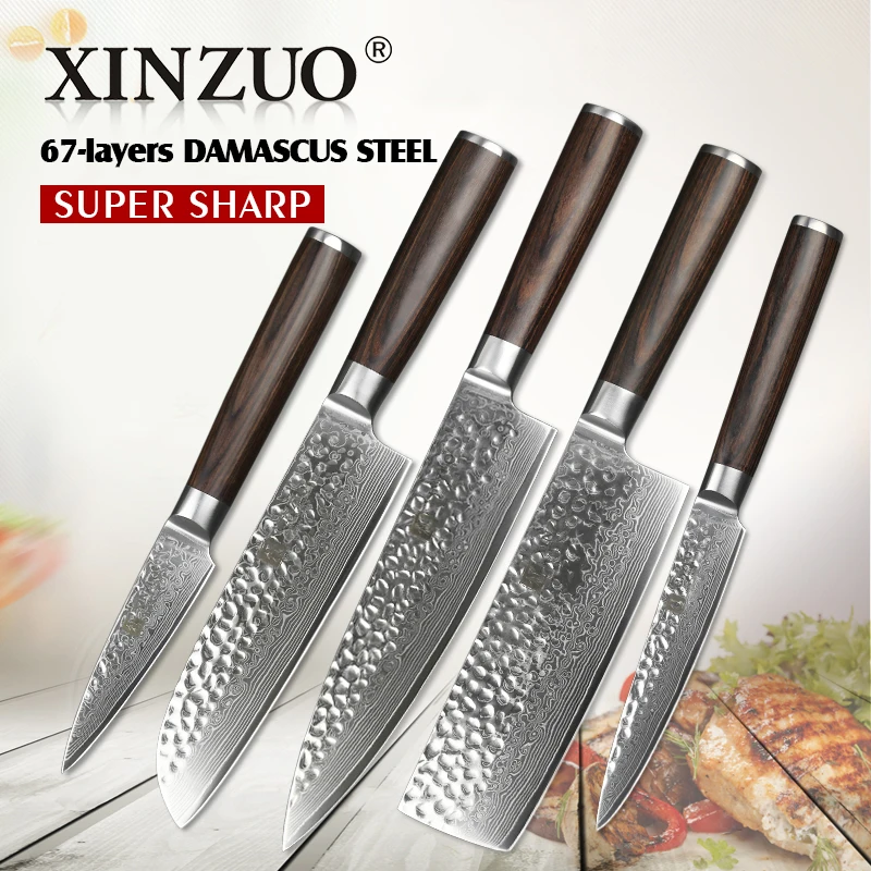 XINZUO 5 шт. набор кухонных ножей Дамасская сталь шеф повар резьба ножи для резки