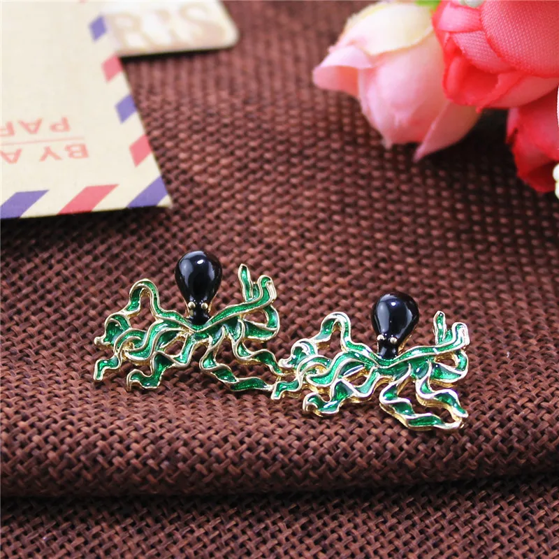 ENZE Purple enamel Bow chain asymmetric animal Zinc alloy earrings fashion jewelry for women Ear clip | Украшения и аксессуары