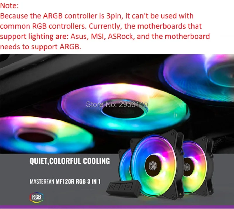 Cooler Master MF120 ARGB 3 шт./лот 12 см RGB чехол для компьютера PC охлаждающий вентилятор с кулером для процессора радиатор 120 мм ШИМ тихий вентилятор
