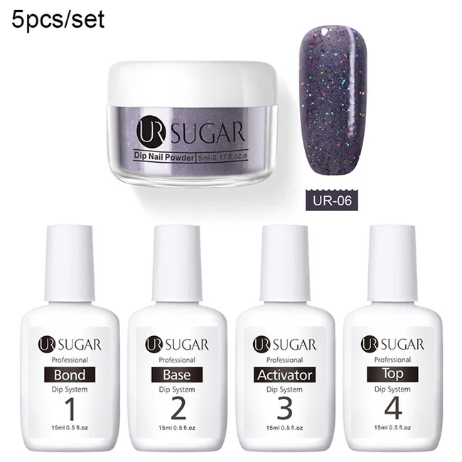 Colorful 6 UR SUGAR 5pcs Dipping Nail Glitter Powder Kits Without Lamp Cure Dip System French Manicure with Base Activator Liquid Gel Set - Цвет: Colorful 6
