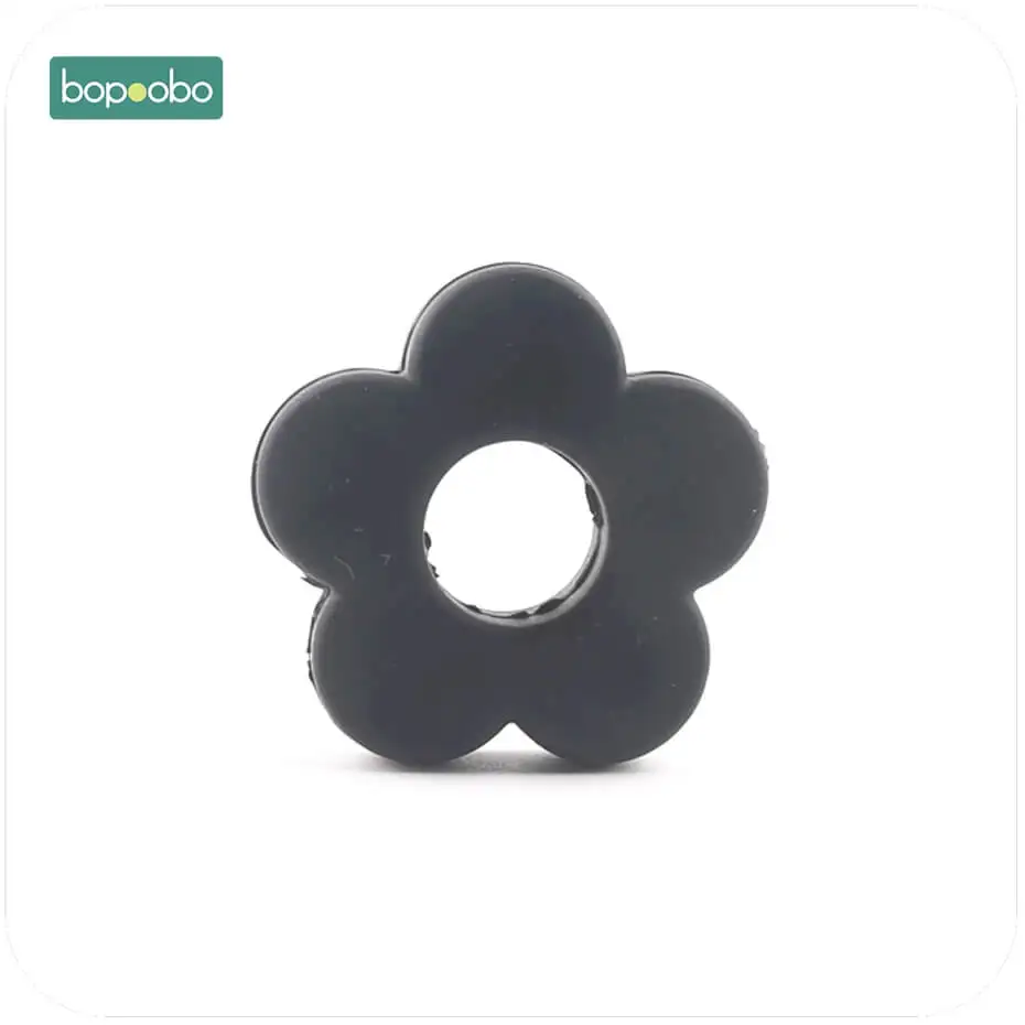 black flower Bopoobo 10 шт силиконовые бусины в виде цветов, маленькие силиконовые цветы, 2,5 см, Прорезыватель для зубов, бисер «сделай сам», аксессуары для самостоятельного изготовления зубов - Цвет: black flower
