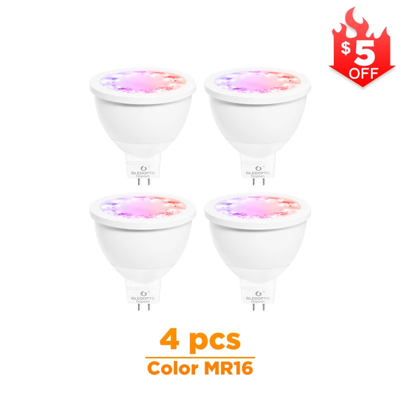 4 Pcs Color Mr16 GLEDOPTO ZIGBEE светодиодный MR16 4 Вт RGB+ CCT прожектор ww/cw 2700-6500k DC12V теплый белый работает с zigbee 3,0 шлюзом amazon echo plus - Испускаемый цвет: 4 Pcs Color Mr16