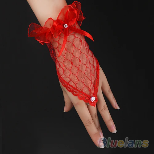 Перчатки женские кружевные пикантные Короткие вечерние с бантом без пальцев для