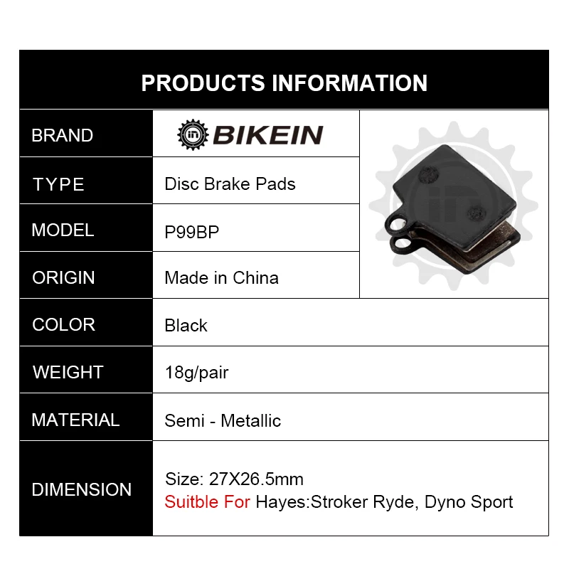

BIKEIN - 2 Pairs Cycling Mountian Bike MTB Disc Brake Pads For Hayes Stroker Ryde, Dyno Sport Resin Disc Brake Pad Bicycle Parts