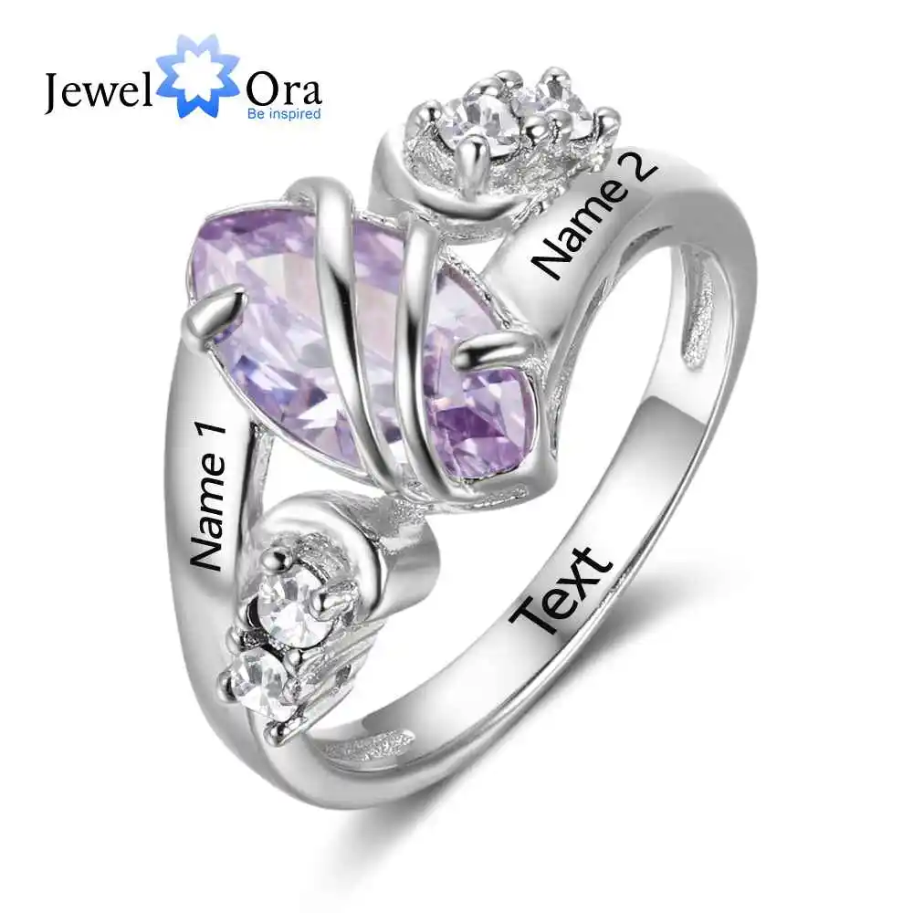 

Custom Birthstone Ring Engrave Name Love Rings 925 Sterling Silver Party Rings For Women Free Gift Box ( JewelOra RI102739)