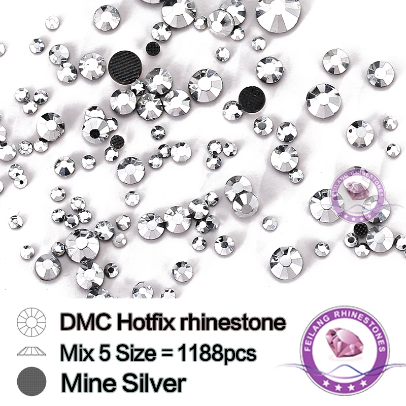 Топ Шахта серебро 1440 шт./упак. блестящими стразами стразы горячей фиксации Стекло